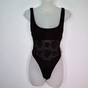 Frankies Bikinis Swimsuit Women Large Pamela Floral Jacquard One Piece Brown NEW